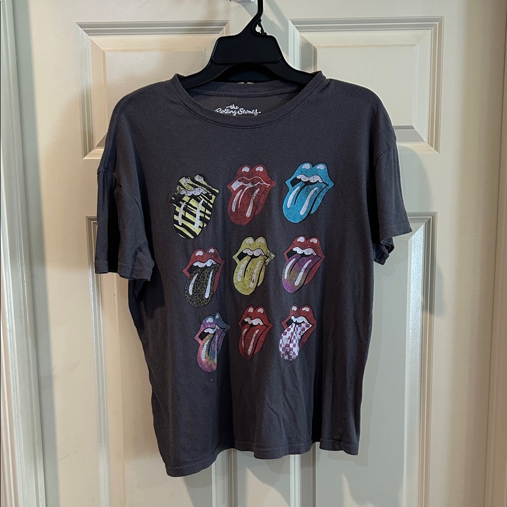 the Rolling Stones Kids Graphic Tee in Charcoal with Multicolor Tongues